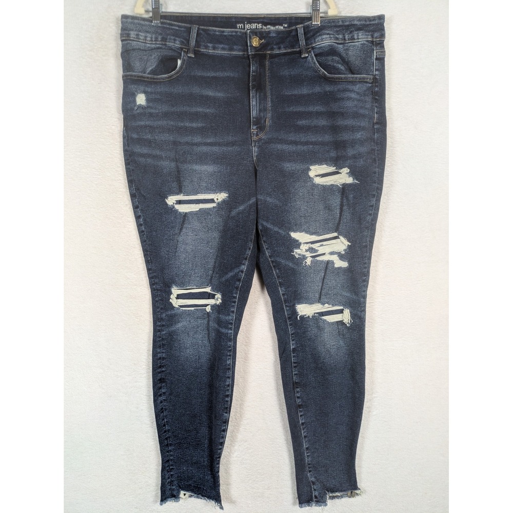 Maurices Jeans Women's 22W Blue Distressed High Rise Skinny Raw Hem Dark Wash